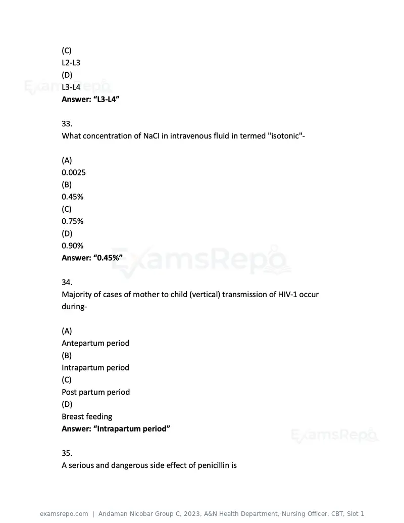 Andaman Nicobar Group C 2023 question paper, A&N Health Department, Nursing Officer, CBT, Slot 1, page 13 of 45