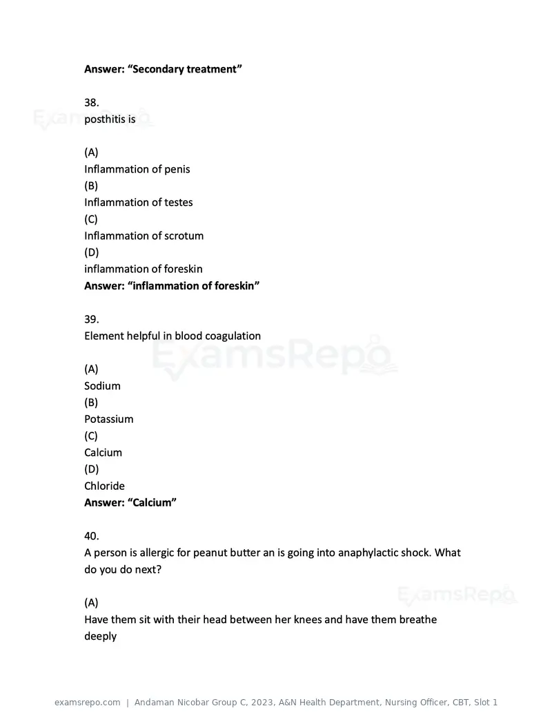 Andaman Nicobar Group C 2023 question paper, A&N Health Department, Nursing Officer, CBT, Slot 1, page 15 of 45