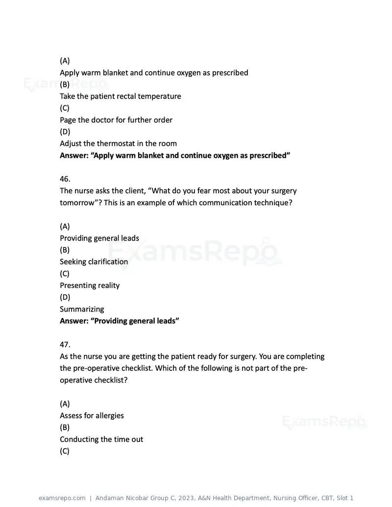 Andaman Nicobar Group C 2023 question paper, A&N Health Department, Nursing Officer, CBT, Slot 1, page 18 of 45