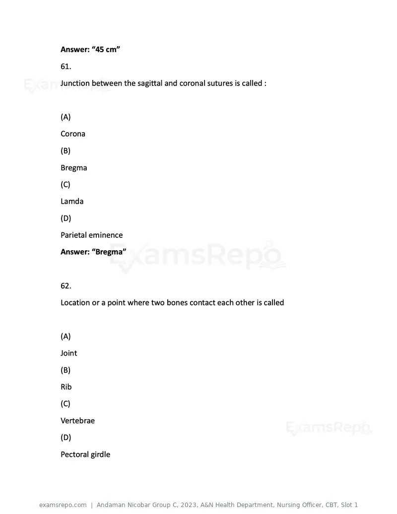 Andaman Nicobar Group C 2023 question paper, A&N Health Department, Nursing Officer, CBT, Slot 1, page 25 of 45