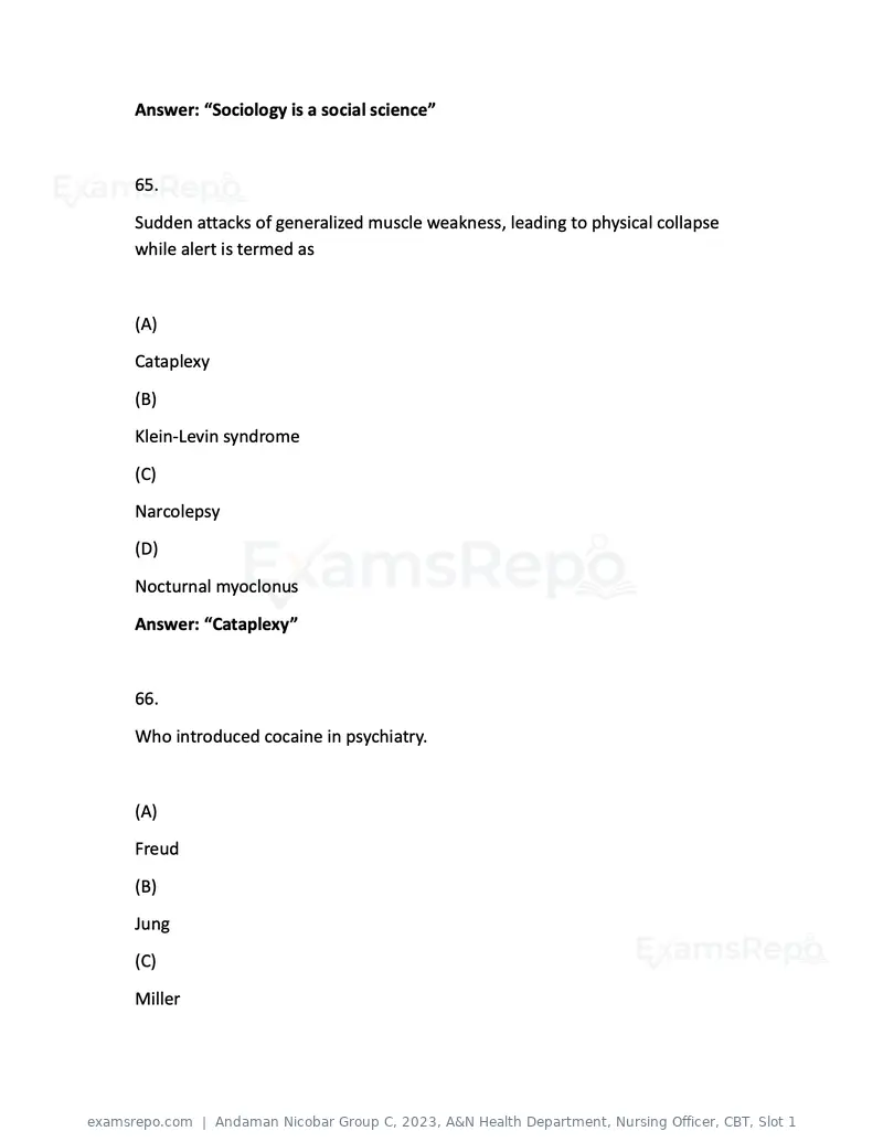 Andaman Nicobar Group C 2023 question paper, A&N Health Department, Nursing Officer, CBT, Slot 1, page 27 of 45