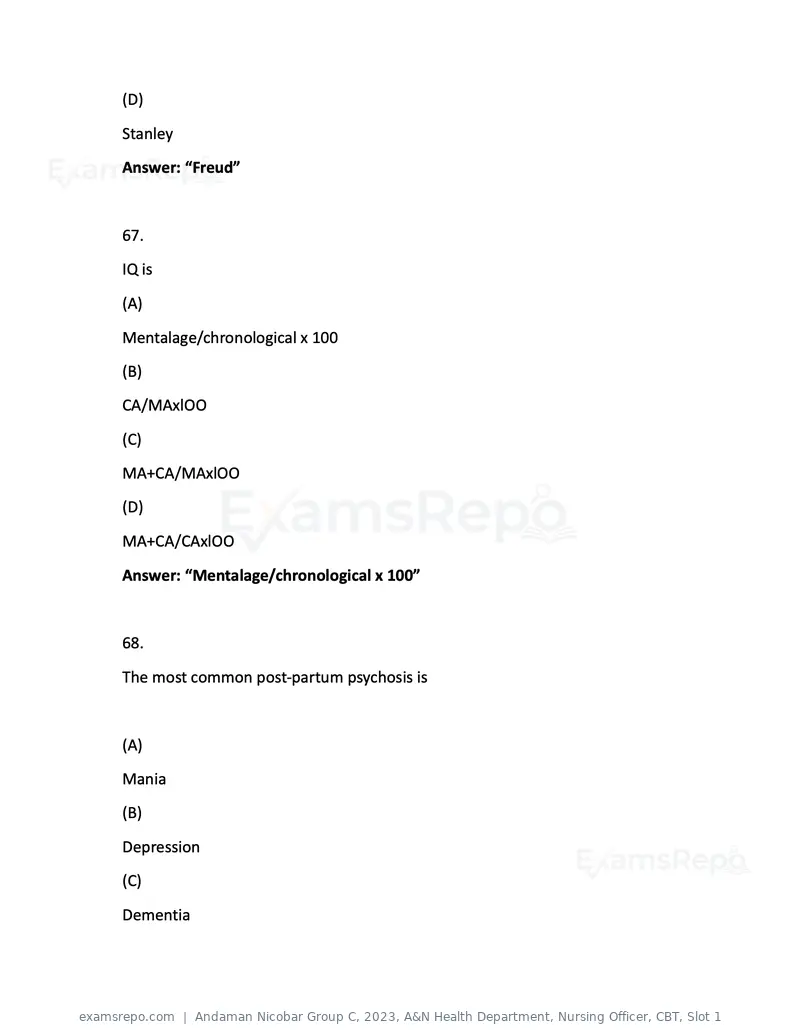 Andaman Nicobar Group C 2023 question paper, A&N Health Department, Nursing Officer, CBT, Slot 1, page 28 of 45