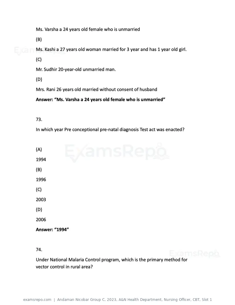 Andaman Nicobar Group C 2023 question paper, A&N Health Department, Nursing Officer, CBT, Slot 1, page 31 of 45