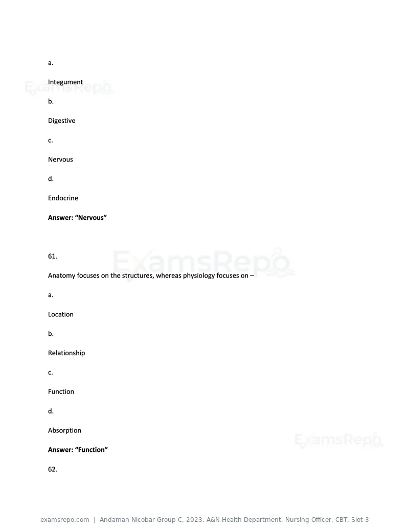 Andaman Nicobar Group C 2023 question paper, A&N Health Department, Nursing Officer, CBT, Slot 3, page 29 of 50
