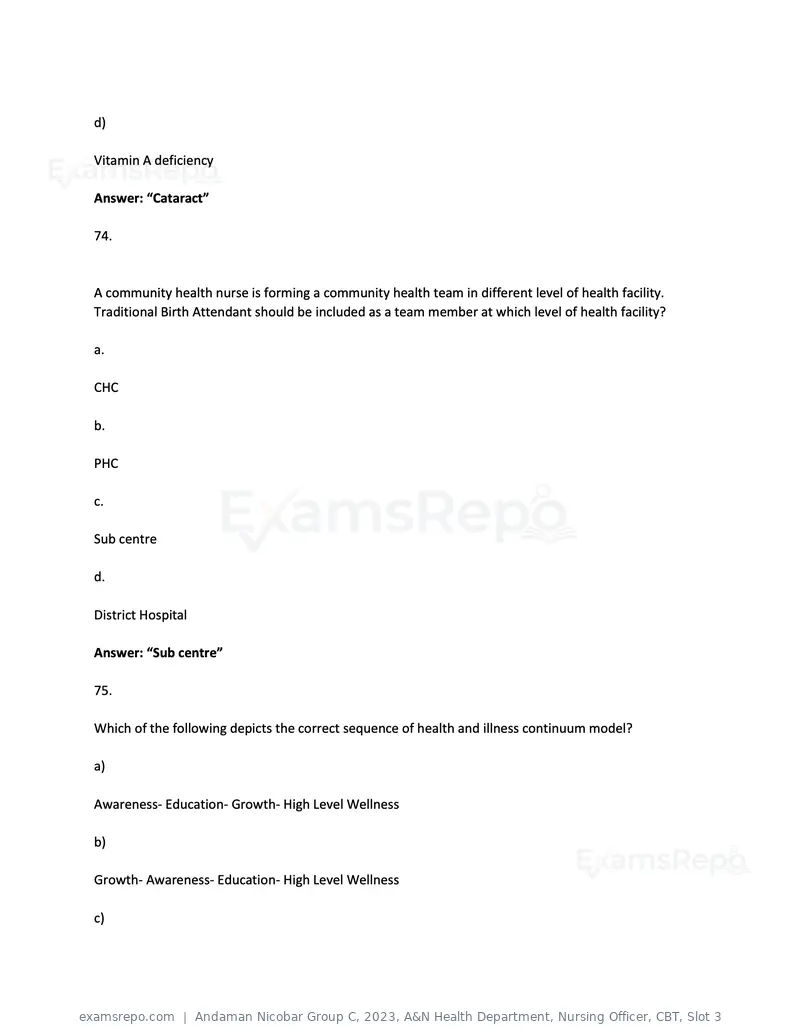 Andaman Nicobar Group C 2023 question paper, A&N Health Department, Nursing Officer, CBT, Slot 3, page 36 of 50