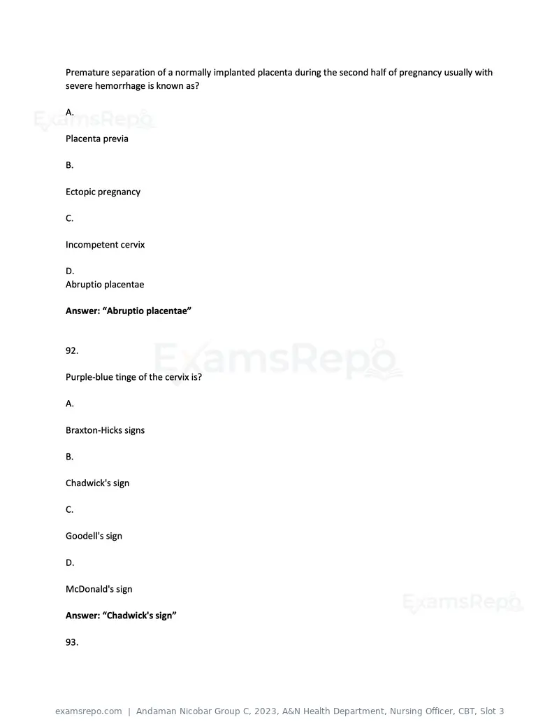 Andaman Nicobar Group C 2023 question paper, A&N Health Department, Nursing Officer, CBT, Slot 3, page 45 of 50