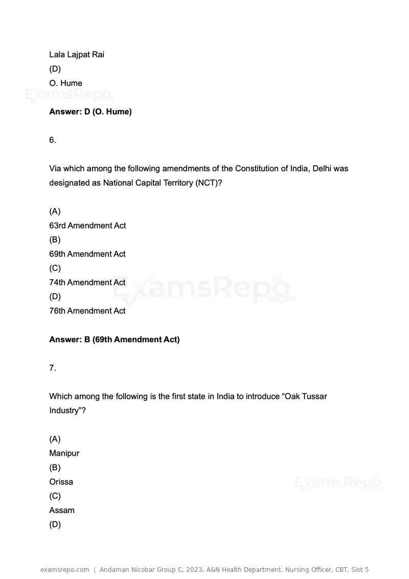 Andaman Nicobar Group C 2023 question paper, A&N Health Department, Nursing Officer, CBT, Slot 5, page 3 of 45