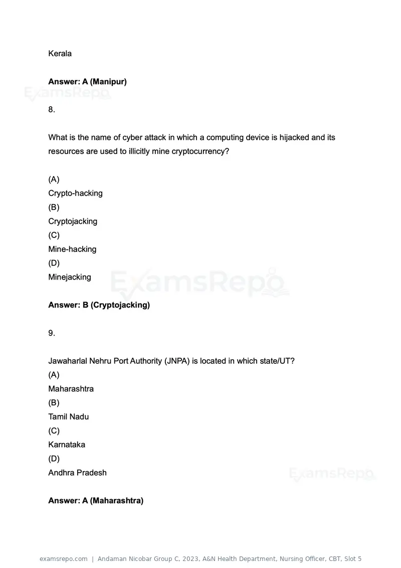 Andaman Nicobar Group C 2023 question paper, A&N Health Department, Nursing Officer, CBT, Slot 5, page 4 of 45