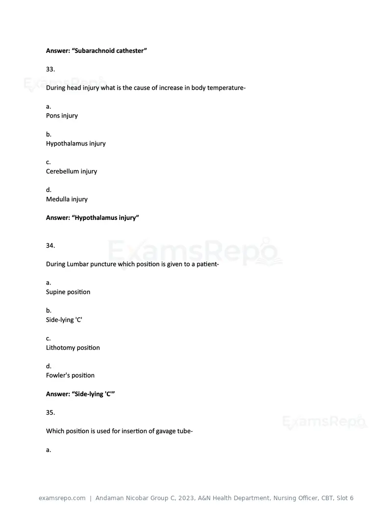 Andaman Nicobar Group C 2023 question paper, A&N Health Department, Nursing Officer, CBT, Slot 6, page 15 of 43