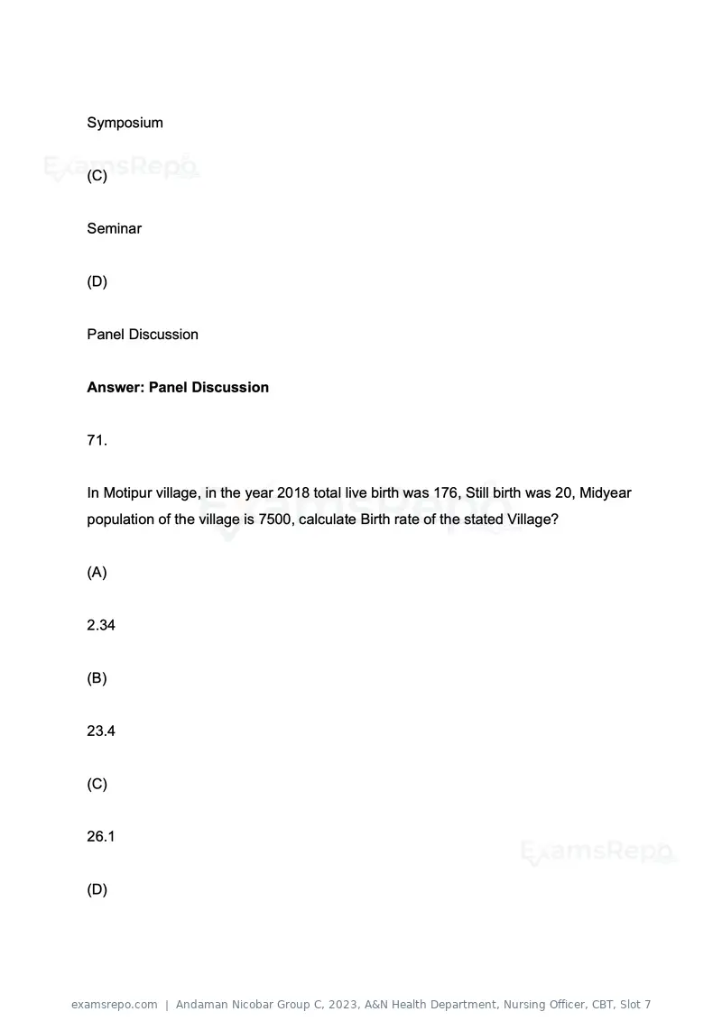 Andaman Nicobar Group C 2023 question paper, A&N Health Department, Nursing Officer, CBT, Slot 7, page 41 of 60