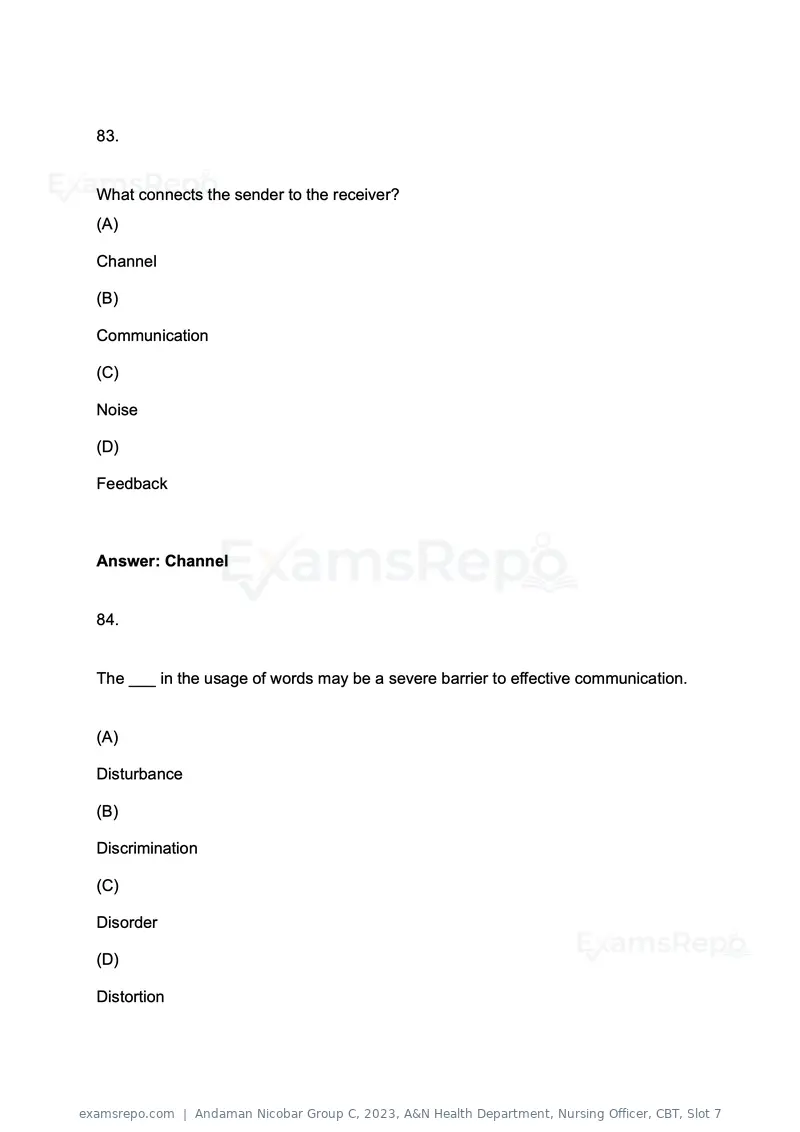 Andaman Nicobar Group C 2023 question paper, A&N Health Department, Nursing Officer, CBT, Slot 7, page 50 of 60