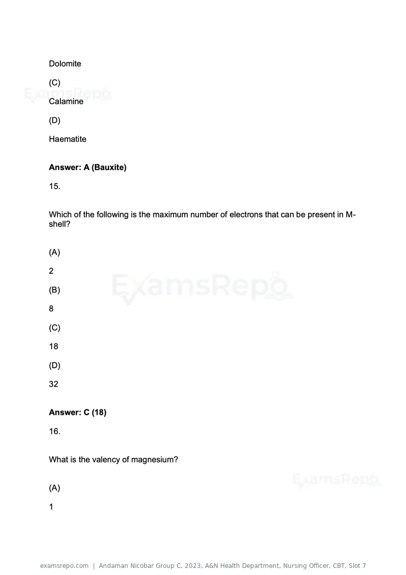 Andaman Nicobar Group C 2023 question paper, A&N Health Department, Nursing Officer, CBT, Slot 7, page 8 of 60