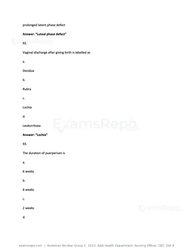 Andaman Nicobar Group C 2023 question paper, A&N Health Department, Nursing Officer, CBT, Slot 8, page 50 of 54