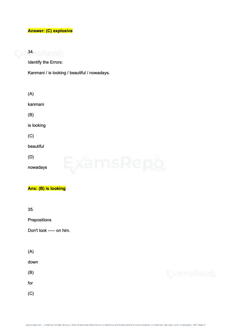 Andaman Nicobar Group C 2023 question paper, Directorate of Economics & Statistics and Directorate of Animal Husbandry & Veterinary Services, Junior Investigator, CBT, Paper 3, page 21 of 55