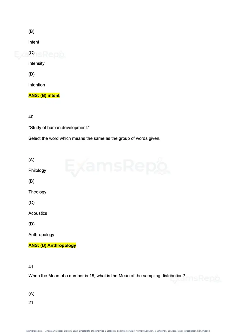 Andaman Nicobar Group C 2023 question paper, Directorate of Economics & Statistics and Directorate of Animal Husbandry & Veterinary Services, Junior Investigator, CBT, Paper 3, page 24 of 55