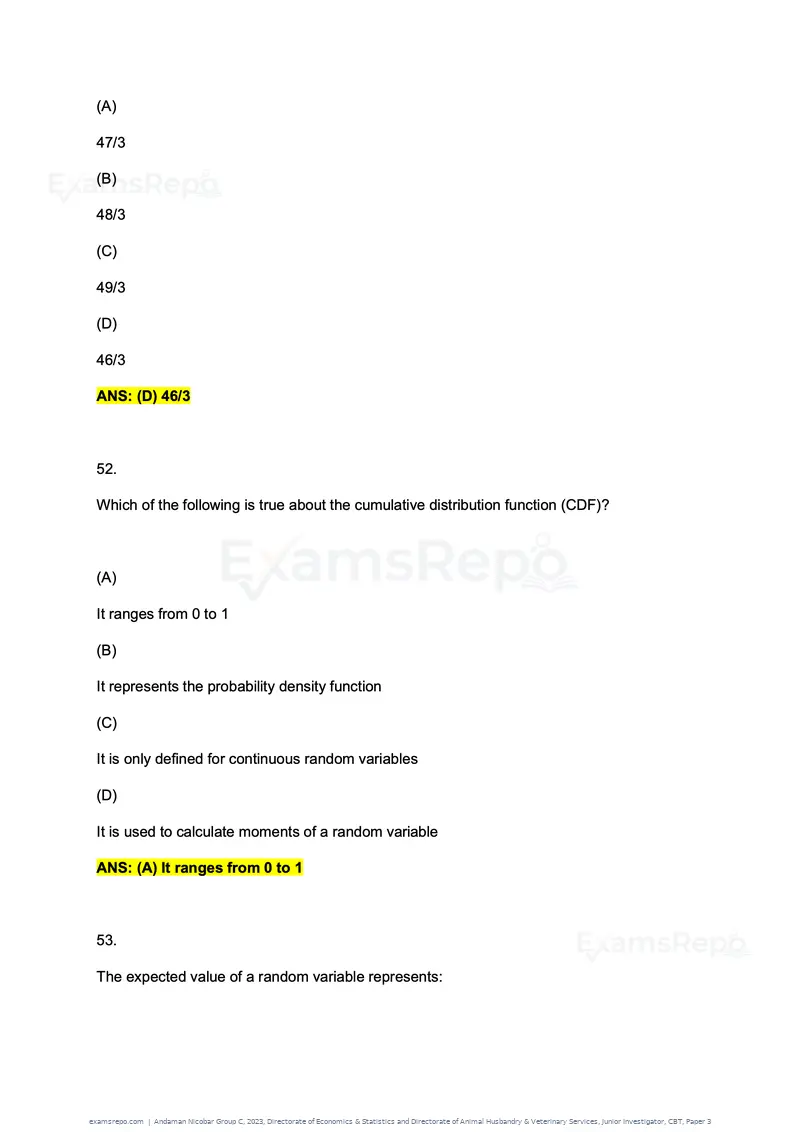 Andaman Nicobar Group C 2023 question paper, Directorate of Economics & Statistics and Directorate of Animal Husbandry & Veterinary Services, Junior Investigator, CBT, Paper 3, page 30 of 55