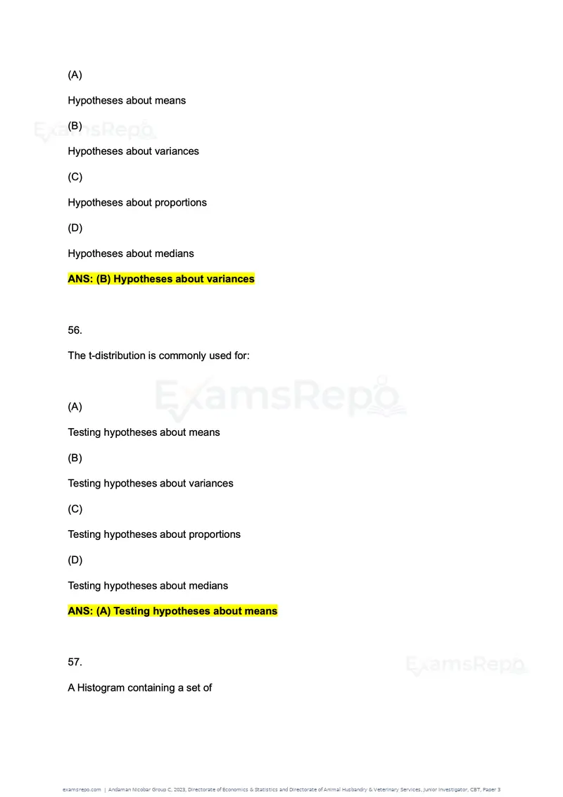 Andaman Nicobar Group C 2023 question paper, Directorate of Economics & Statistics and Directorate of Animal Husbandry & Veterinary Services, Junior Investigator, CBT, Paper 3, page 32 of 55