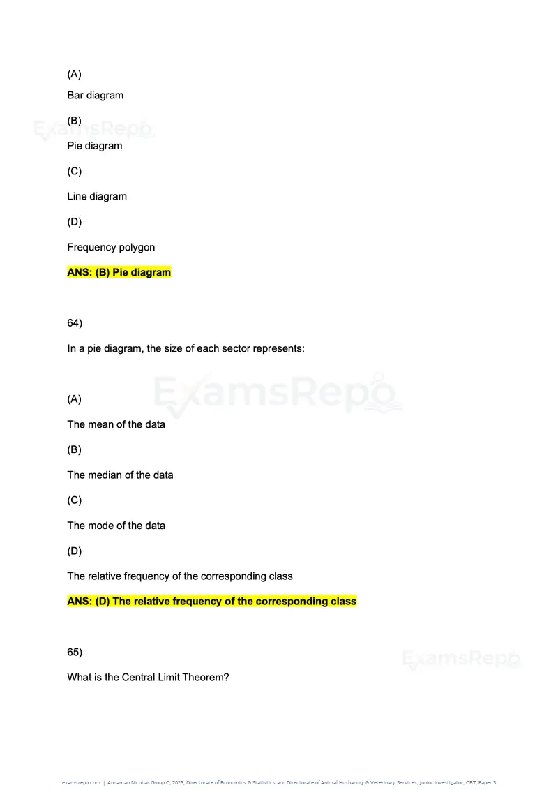 Andaman Nicobar Group C 2023 question paper, Directorate of Economics & Statistics and Directorate of Animal Husbandry & Veterinary Services, Junior Investigator, CBT, Paper 3, page 36 of 55