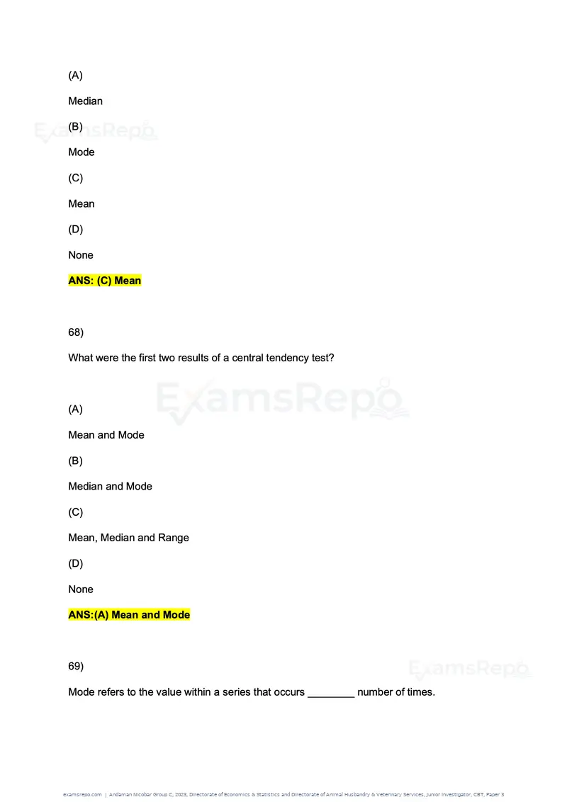Andaman Nicobar Group C 2023 question paper, Directorate of Economics & Statistics and Directorate of Animal Husbandry & Veterinary Services, Junior Investigator, CBT, Paper 3, page 38 of 55