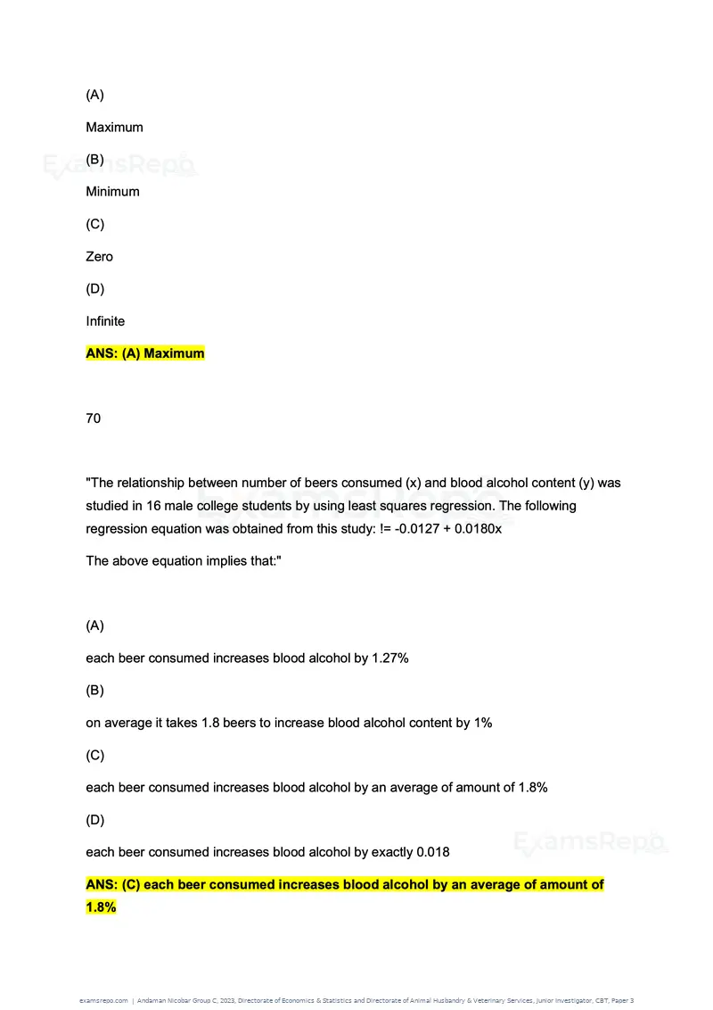 Andaman Nicobar Group C 2023 question paper, Directorate of Economics & Statistics and Directorate of Animal Husbandry & Veterinary Services, Junior Investigator, CBT, Paper 3, page 39 of 55