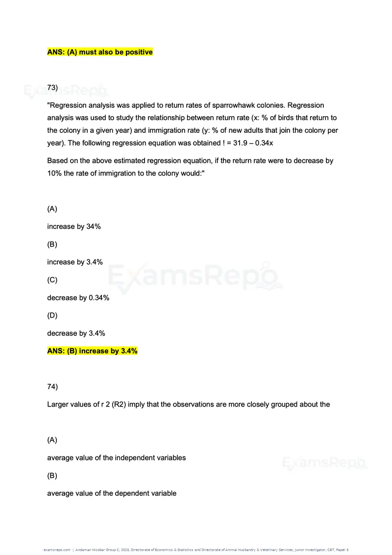 Andaman Nicobar Group C 2023 question paper, Directorate of Economics & Statistics and Directorate of Animal Husbandry & Veterinary Services, Junior Investigator, CBT, Paper 3, page 41 of 55