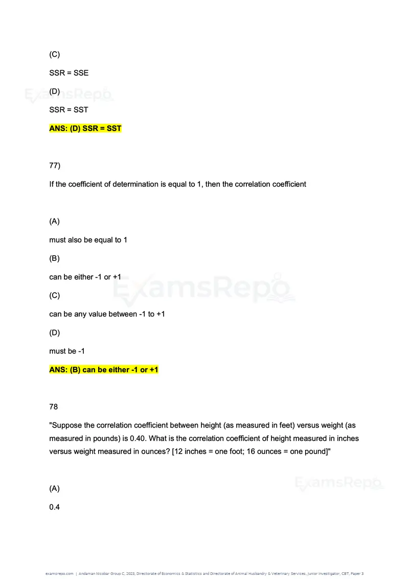 Andaman Nicobar Group C 2023 question paper, Directorate of Economics & Statistics and Directorate of Animal Husbandry & Veterinary Services, Junior Investigator, CBT, Paper 3, page 43 of 55