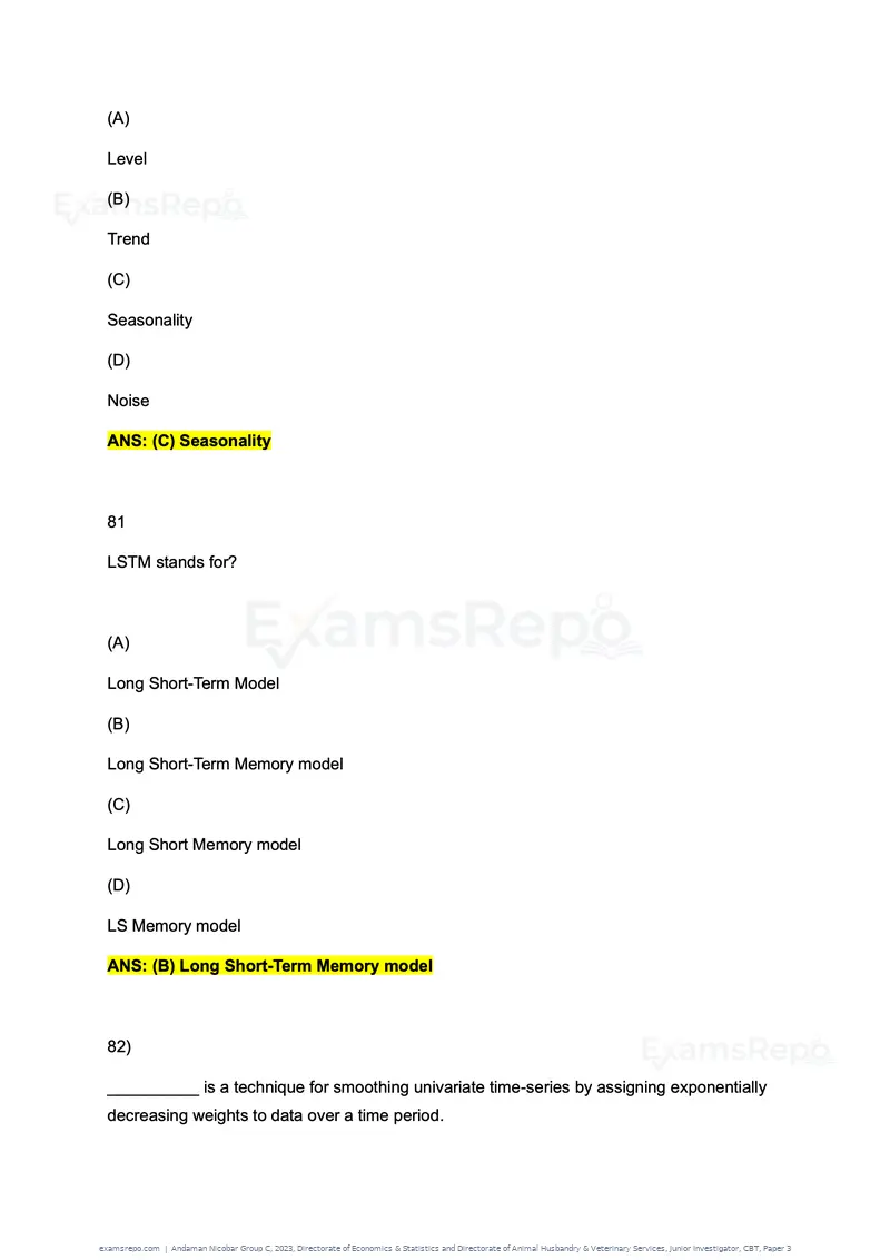 Andaman Nicobar Group C 2023 question paper, Directorate of Economics & Statistics and Directorate of Animal Husbandry & Veterinary Services, Junior Investigator, CBT, Paper 3, page 45 of 55
