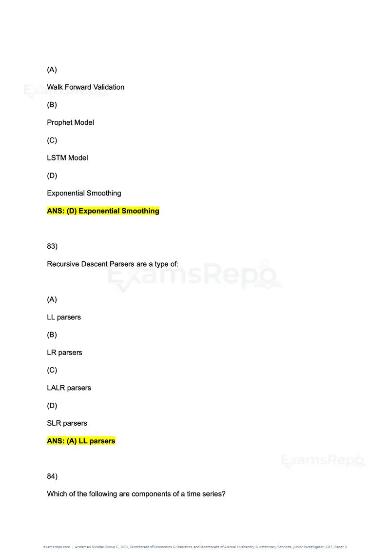 Andaman Nicobar Group C 2023 question paper, Directorate of Economics & Statistics and Directorate of Animal Husbandry & Veterinary Services, Junior Investigator, CBT, Paper 3, page 46 of 55