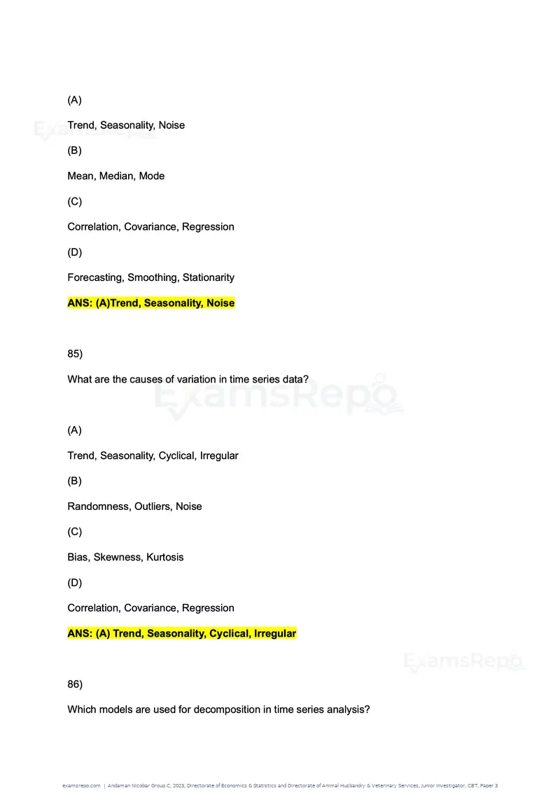 Andaman Nicobar Group C 2023 question paper, Directorate of Economics & Statistics and Directorate of Animal Husbandry & Veterinary Services, Junior Investigator, CBT, Paper 3, page 47 of 55