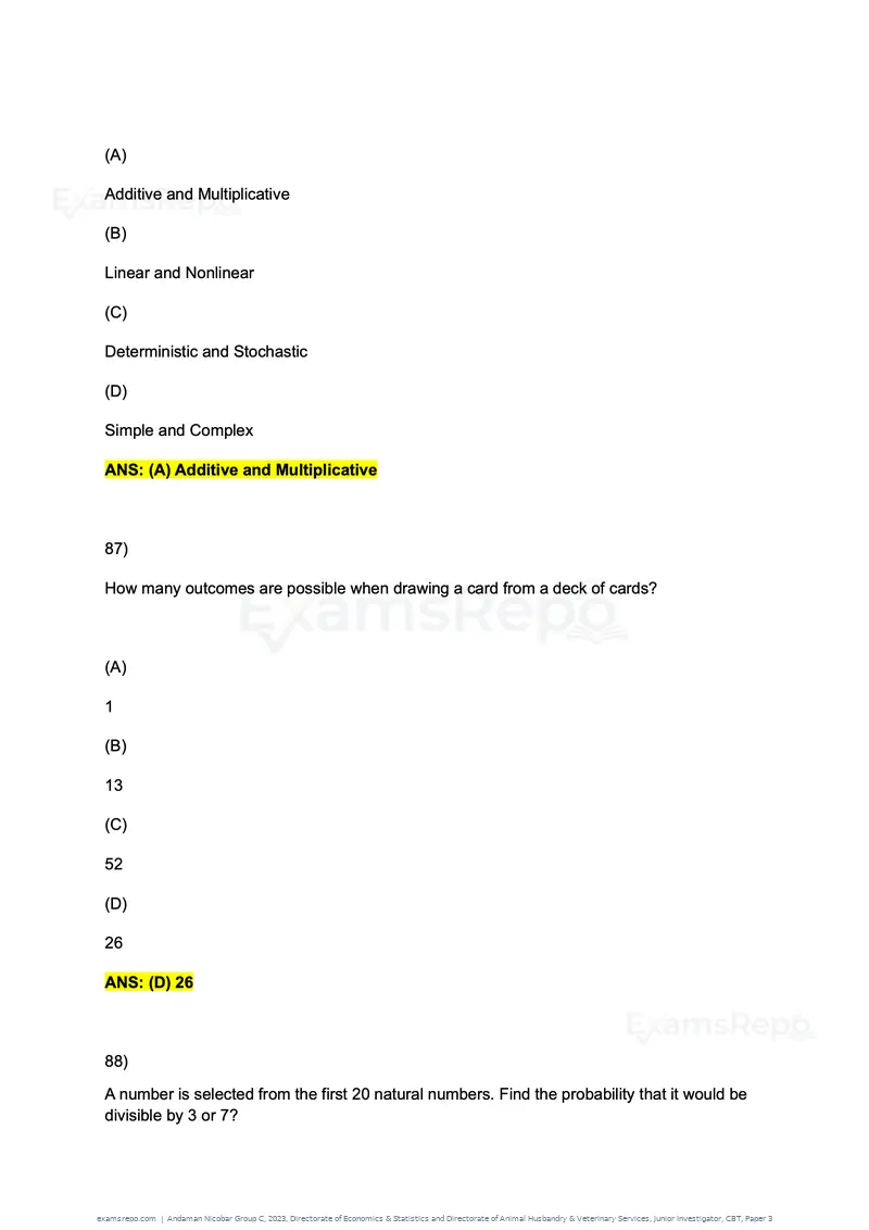 Andaman Nicobar Group C 2023 question paper, Directorate of Economics & Statistics and Directorate of Animal Husbandry & Veterinary Services, Junior Investigator, CBT, Paper 3, page 48 of 55