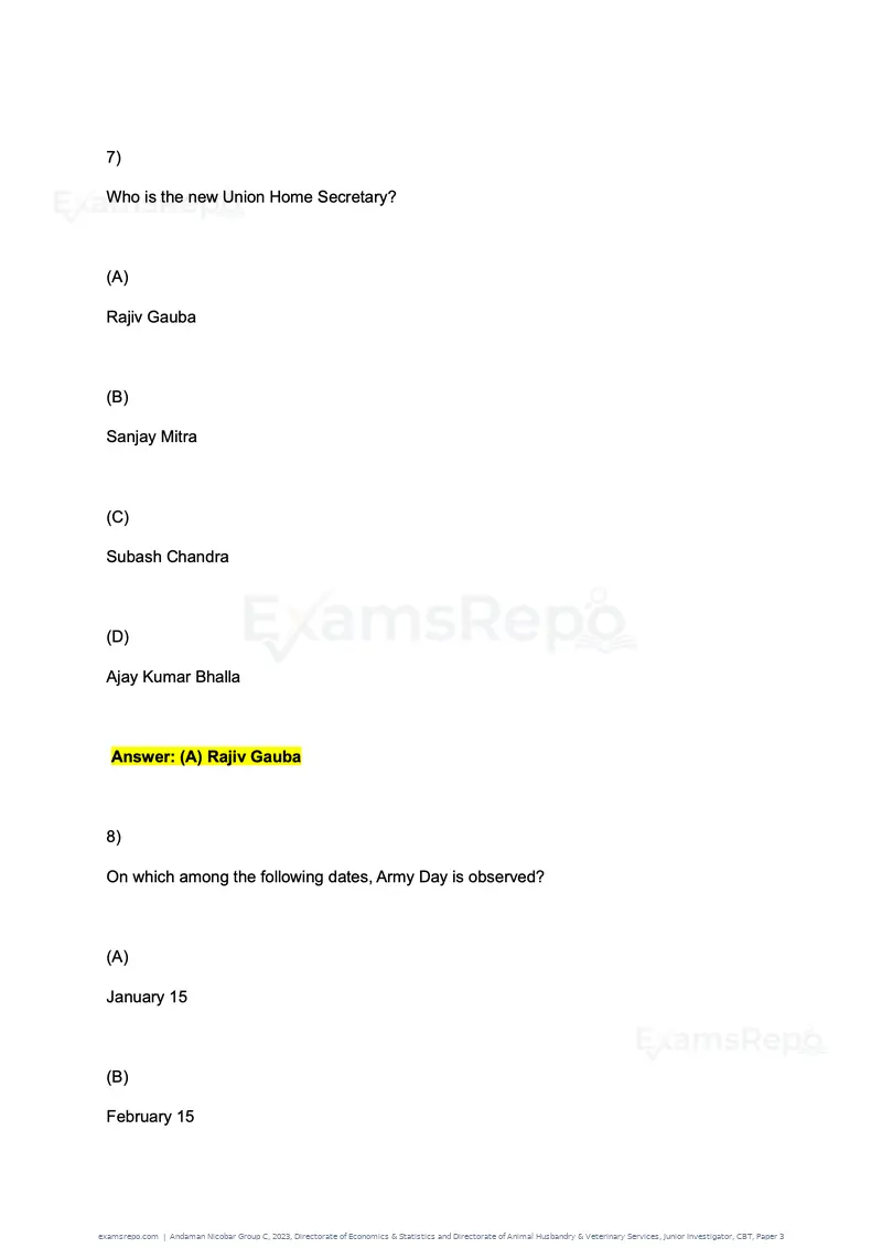 Andaman Nicobar Group C 2023 question paper, Directorate of Economics & Statistics and Directorate of Animal Husbandry & Veterinary Services, Junior Investigator, CBT, Paper 3, page 5 of 55