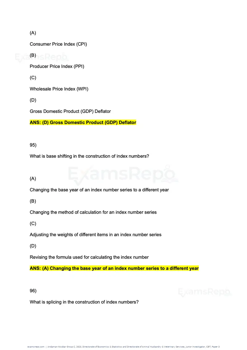 Andaman Nicobar Group C 2023 question paper, Directorate of Economics & Statistics and Directorate of Animal Husbandry & Veterinary Services, Junior Investigator, CBT, Paper 3, page 52 of 55