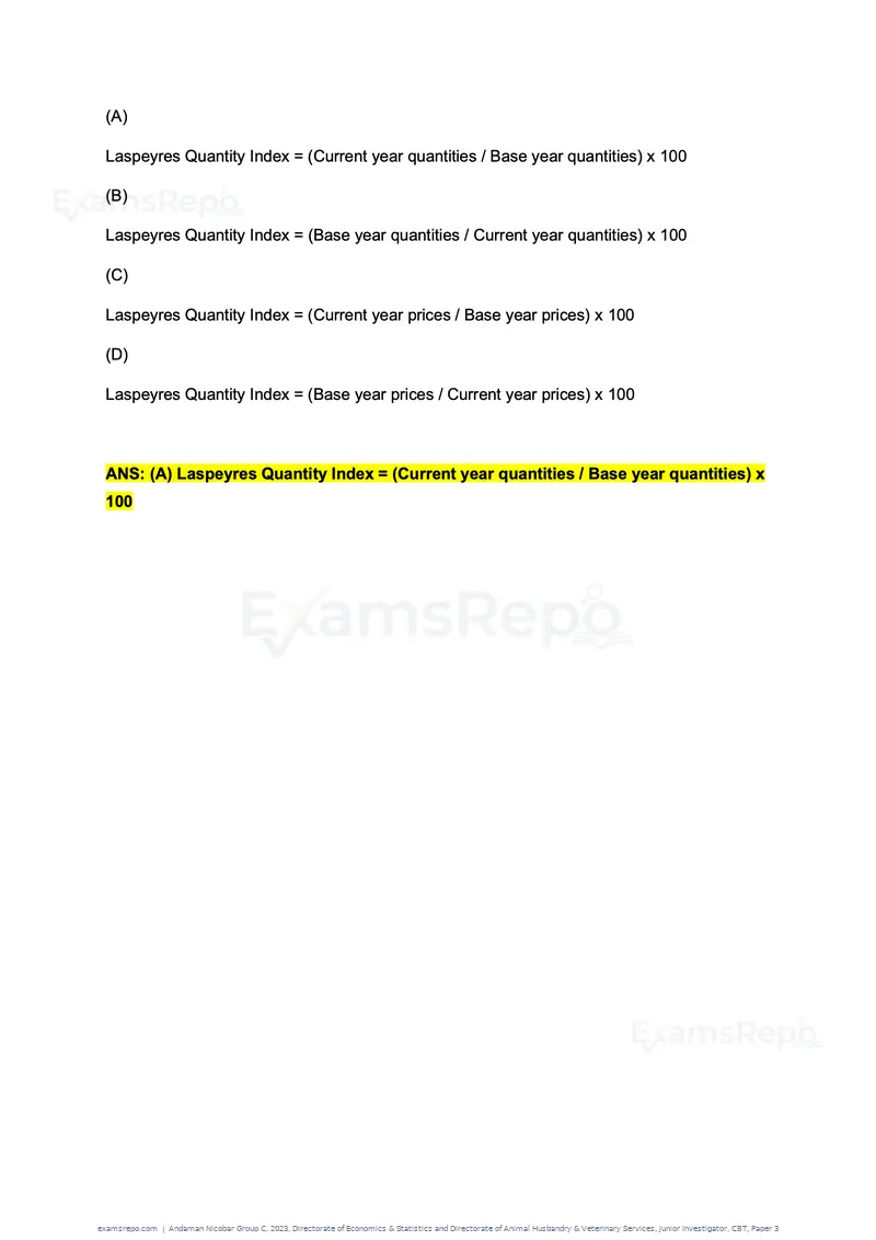 Andaman Nicobar Group C 2023 question paper, Directorate of Economics & Statistics and Directorate of Animal Husbandry & Veterinary Services, Junior Investigator, CBT, Paper 3, page 55 of 55
