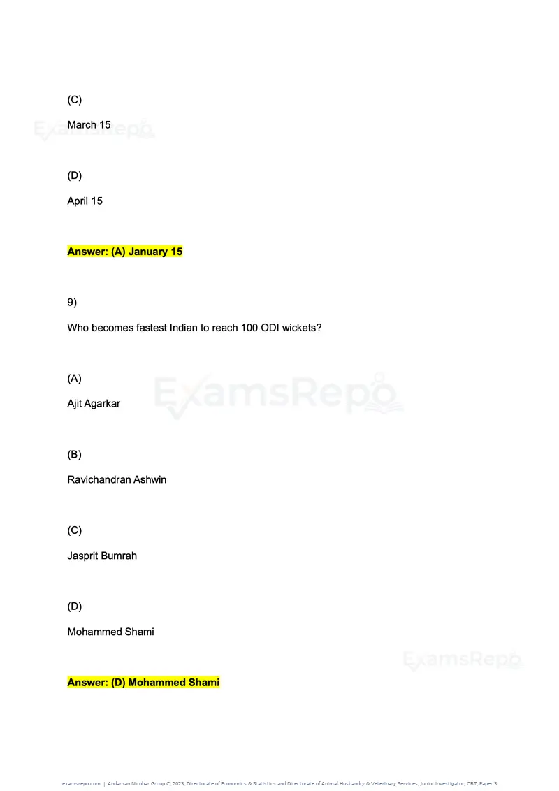 Andaman Nicobar Group C 2023 question paper, Directorate of Economics & Statistics and Directorate of Animal Husbandry & Veterinary Services, Junior Investigator, CBT, Paper 3, page 6 of 55