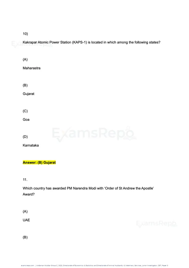 Andaman Nicobar Group C 2023 question paper, Directorate of Economics & Statistics and Directorate of Animal Husbandry & Veterinary Services, Junior Investigator, CBT, Paper 3, page 7 of 55