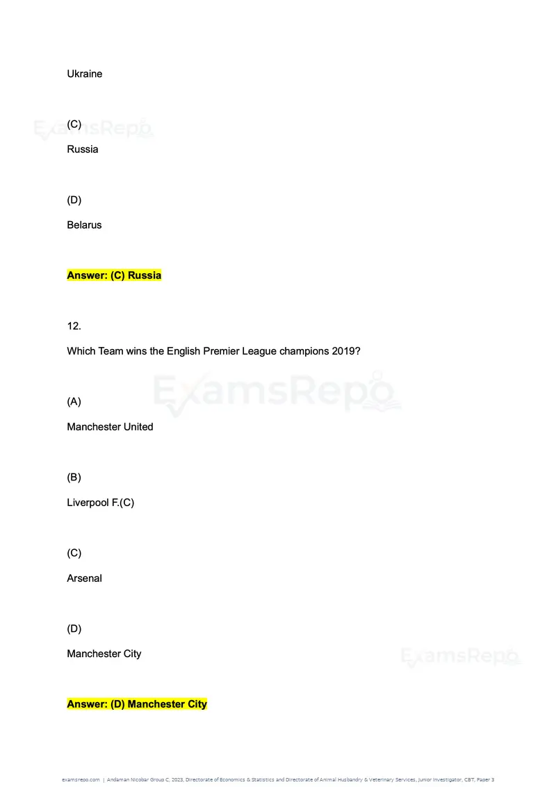 Andaman Nicobar Group C 2023 question paper, Directorate of Economics & Statistics and Directorate of Animal Husbandry & Veterinary Services, Junior Investigator, CBT, Paper 3, page 8 of 55