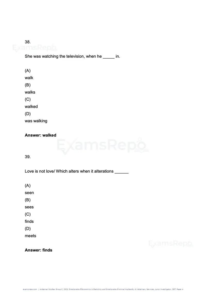 Andaman Nicobar Group C 2023 question paper, Directorate of Economics & Statistics and Directorate of Animal Husbandry & Veterinary Services, Junior Investigator, CBT, Paper 4, page 20 of 51