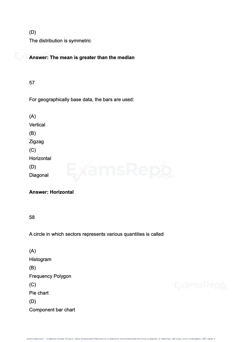 Andaman Nicobar Group C 2023 question paper, Directorate of Economics & Statistics and Directorate of Animal Husbandry & Veterinary Services, Junior Investigator, CBT, Paper 4, page 29 of 51