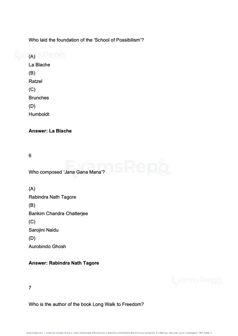 Andaman Nicobar Group C 2023 question paper, Directorate of Economics & Statistics and Directorate of Animal Husbandry & Veterinary Services, Junior Investigator, CBT, Paper 4, page 3 of 51