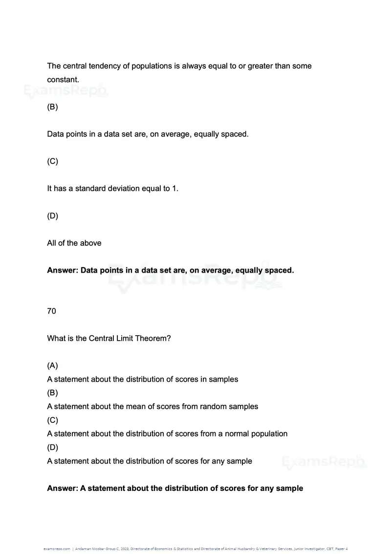 Andaman Nicobar Group C 2023 question paper, Directorate of Economics & Statistics and Directorate of Animal Husbandry & Veterinary Services, Junior Investigator, CBT, Paper 4, page 35 of 51