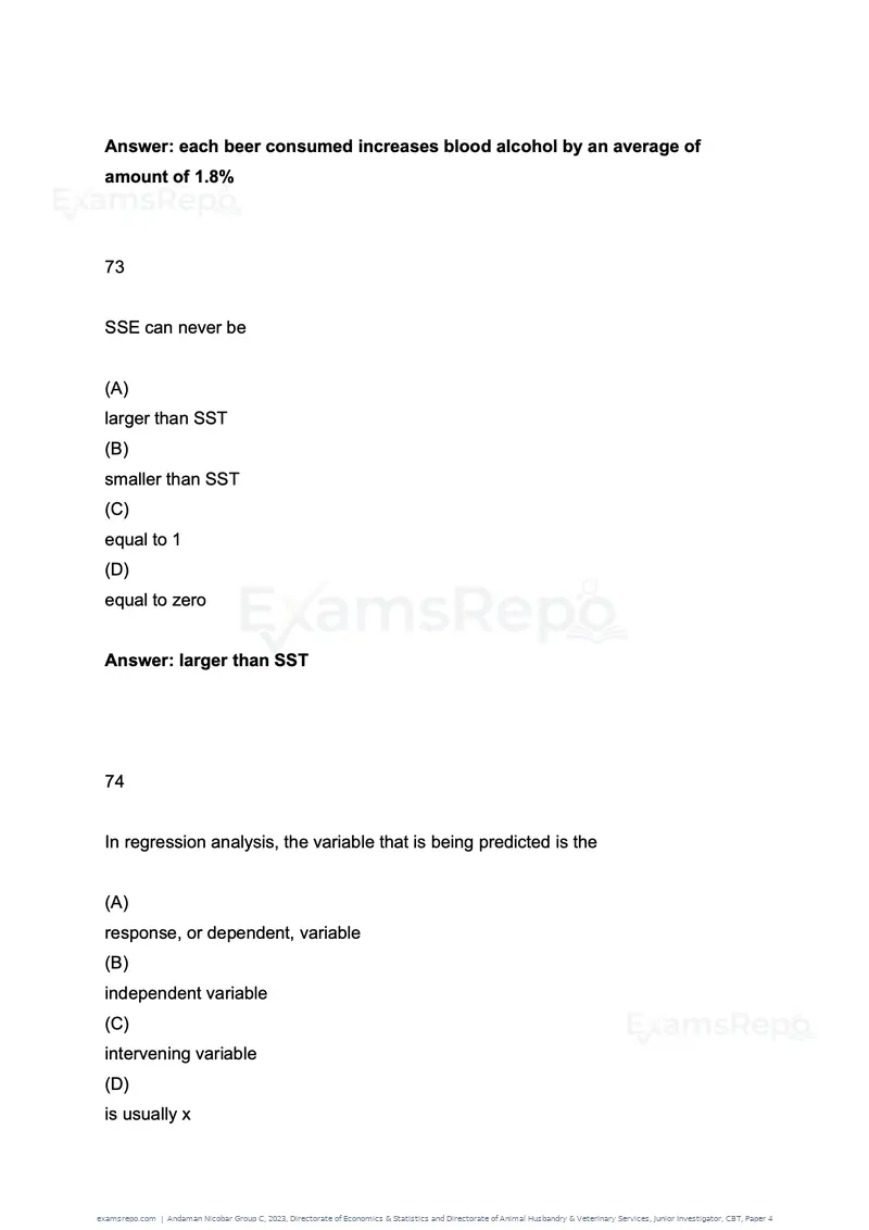 Andaman Nicobar Group C 2023 question paper, Directorate of Economics & Statistics and Directorate of Animal Husbandry & Veterinary Services, Junior Investigator, CBT, Paper 4, page 37 of 51