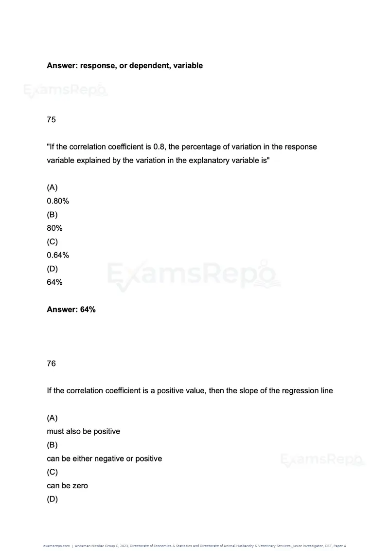 Andaman Nicobar Group C 2023 question paper, Directorate of Economics & Statistics and Directorate of Animal Husbandry & Veterinary Services, Junior Investigator, CBT, Paper 4, page 38 of 51