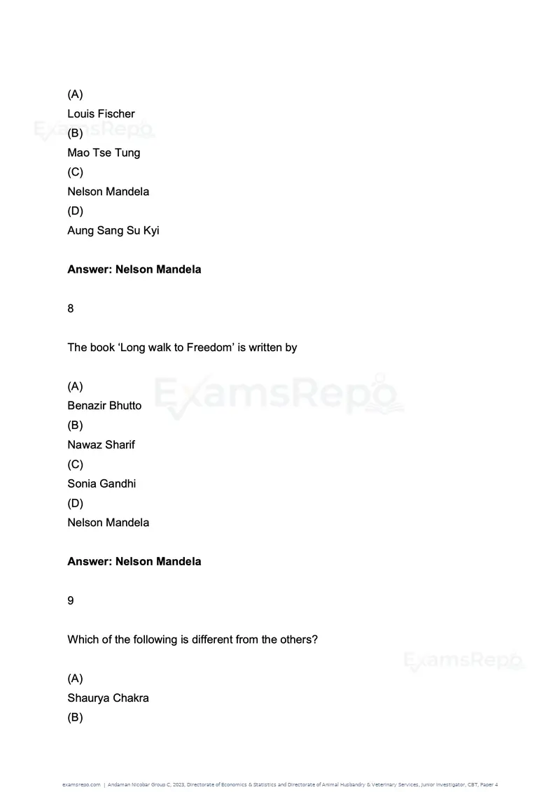 Andaman Nicobar Group C 2023 question paper, Directorate of Economics & Statistics and Directorate of Animal Husbandry & Veterinary Services, Junior Investigator, CBT, Paper 4, page 4 of 51