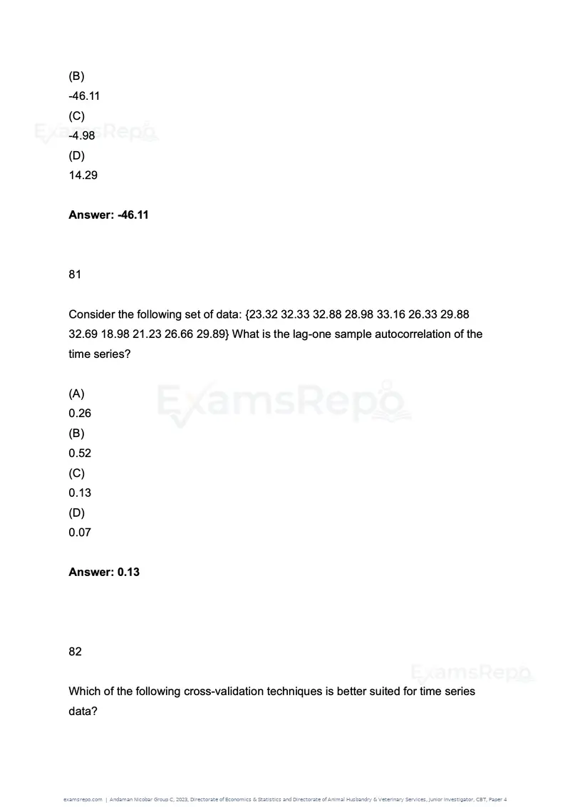 Andaman Nicobar Group C 2023 question paper, Directorate of Economics & Statistics and Directorate of Animal Husbandry & Veterinary Services, Junior Investigator, CBT, Paper 4, page 41 of 51