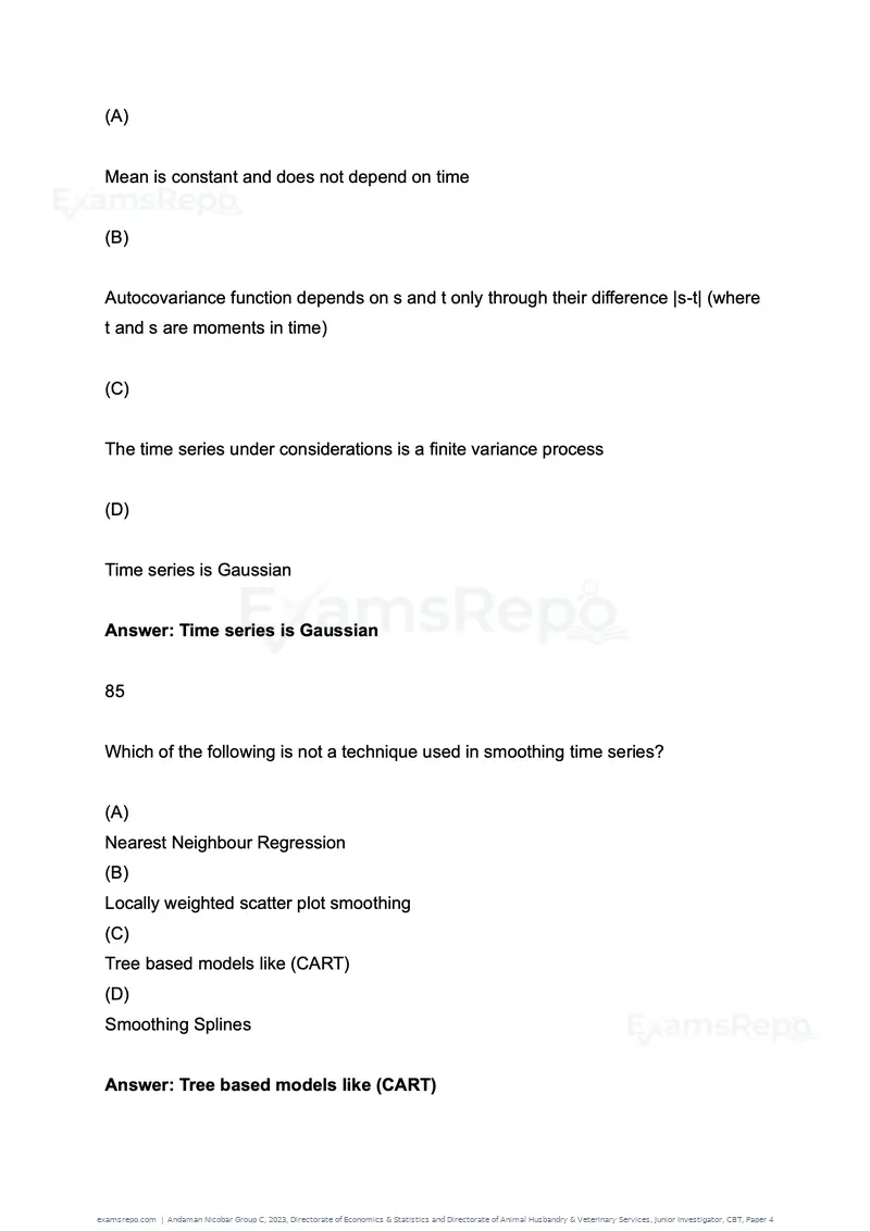 Andaman Nicobar Group C 2023 question paper, Directorate of Economics & Statistics and Directorate of Animal Husbandry & Veterinary Services, Junior Investigator, CBT, Paper 4, page 43 of 51