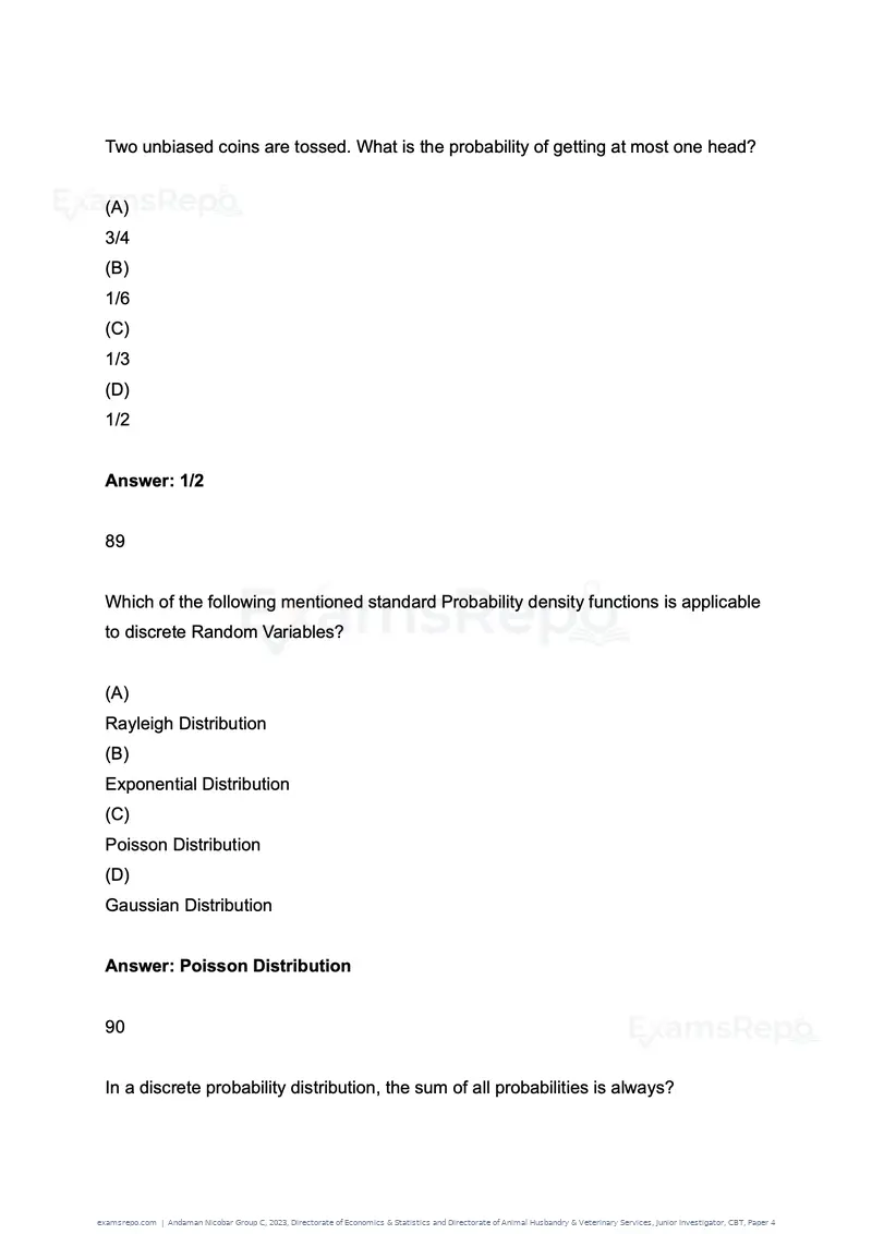 Andaman Nicobar Group C 2023 question paper, Directorate of Economics & Statistics and Directorate of Animal Husbandry & Veterinary Services, Junior Investigator, CBT, Paper 4, page 45 of 51