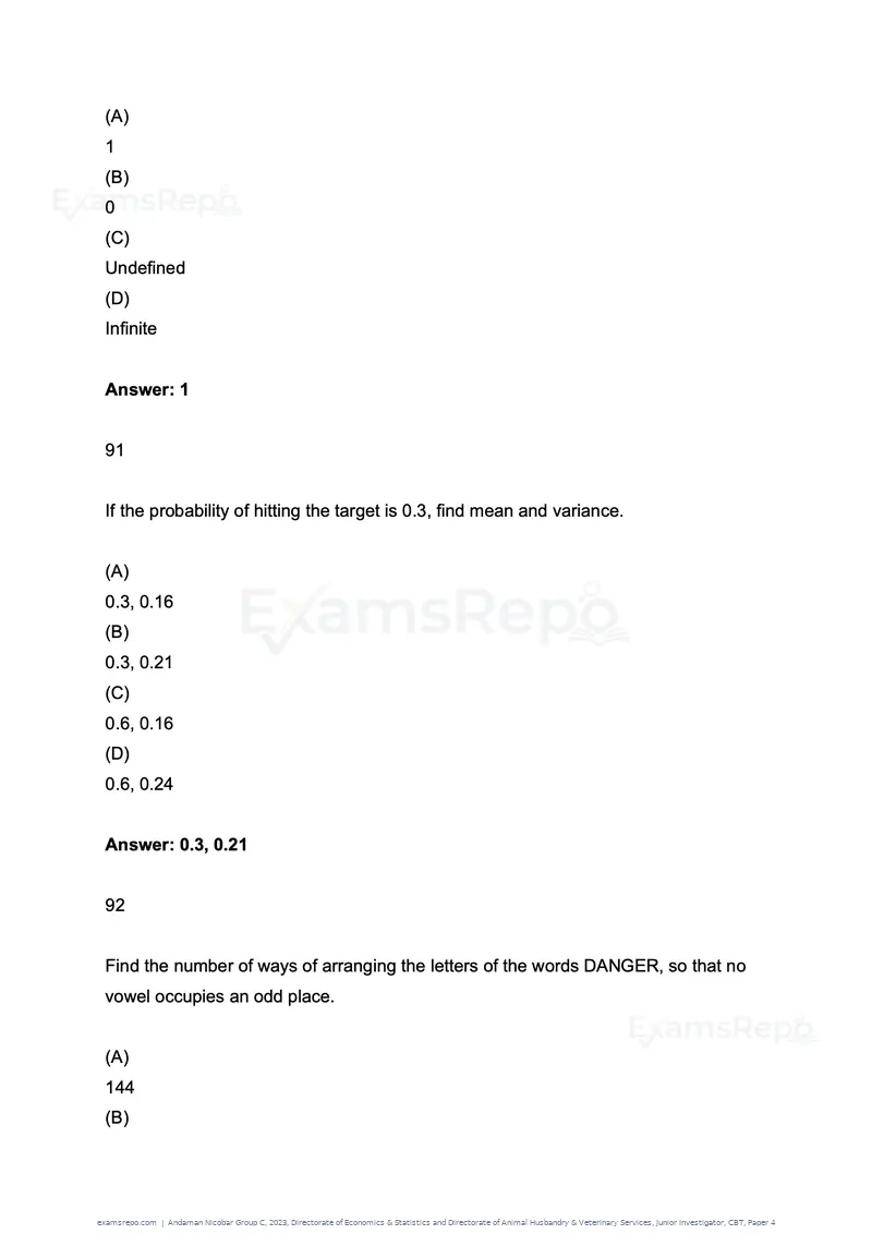 Andaman Nicobar Group C 2023 question paper, Directorate of Economics & Statistics and Directorate of Animal Husbandry & Veterinary Services, Junior Investigator, CBT, Paper 4, page 46 of 51