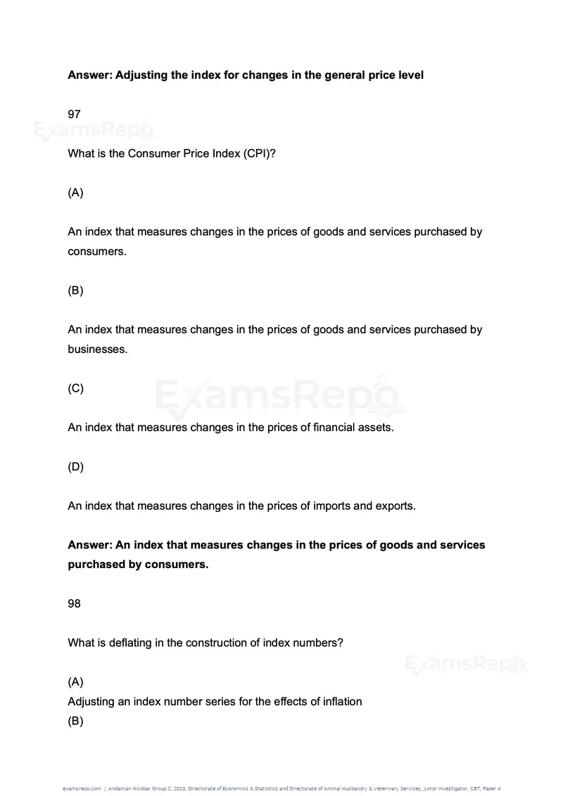 Andaman Nicobar Group C 2023 question paper, Directorate of Economics & Statistics and Directorate of Animal Husbandry & Veterinary Services, Junior Investigator, CBT, Paper 4, page 49 of 51