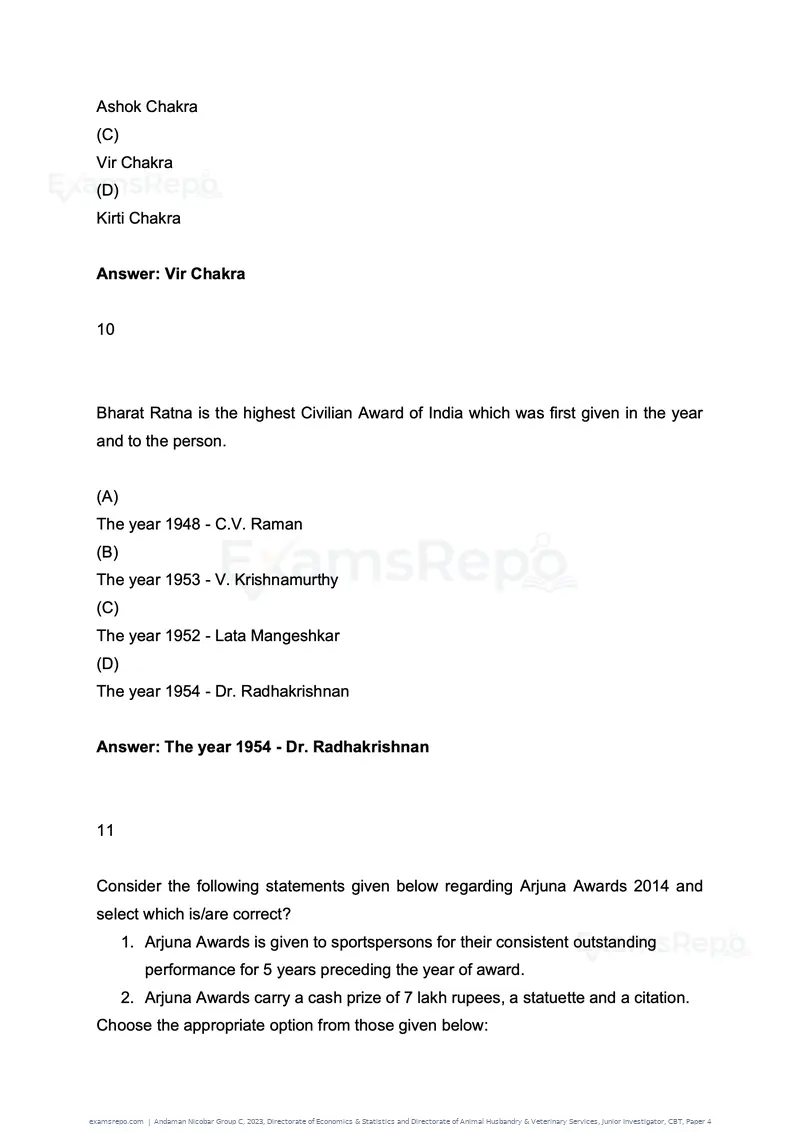 Andaman Nicobar Group C 2023 question paper, Directorate of Economics & Statistics and Directorate of Animal Husbandry & Veterinary Services, Junior Investigator, CBT, Paper 4, page 5 of 51