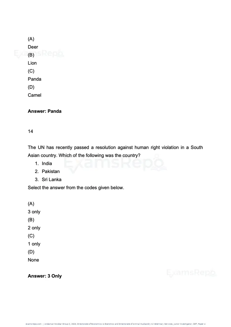 Andaman Nicobar Group C 2023 question paper, Directorate of Economics & Statistics and Directorate of Animal Husbandry & Veterinary Services, Junior Investigator, CBT, Paper 4, page 7 of 51